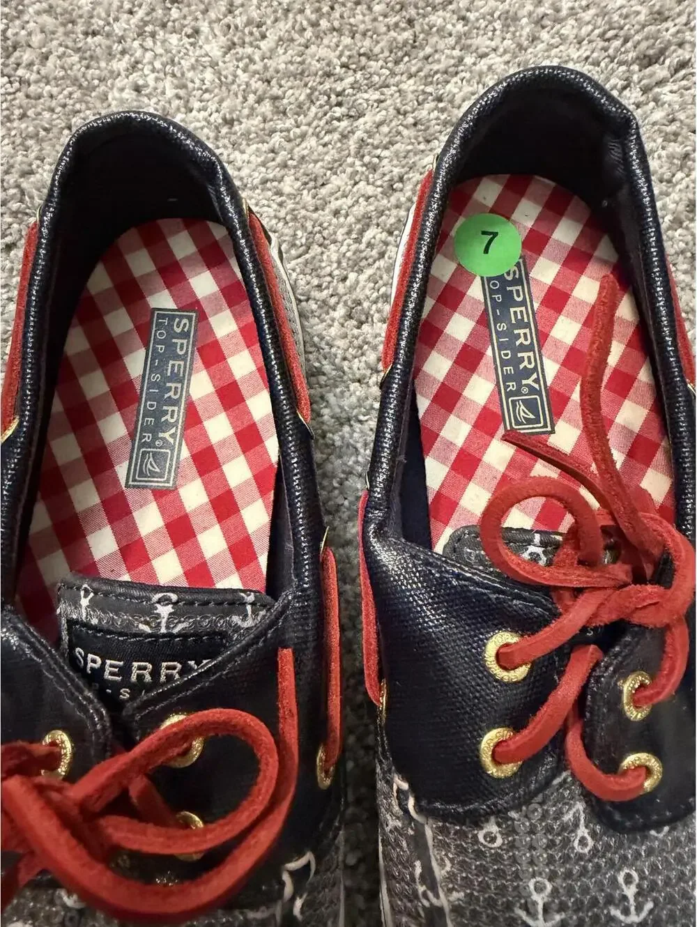 Sperry Top-Sider Navy White Anchor Print Boat Shoes Size 7